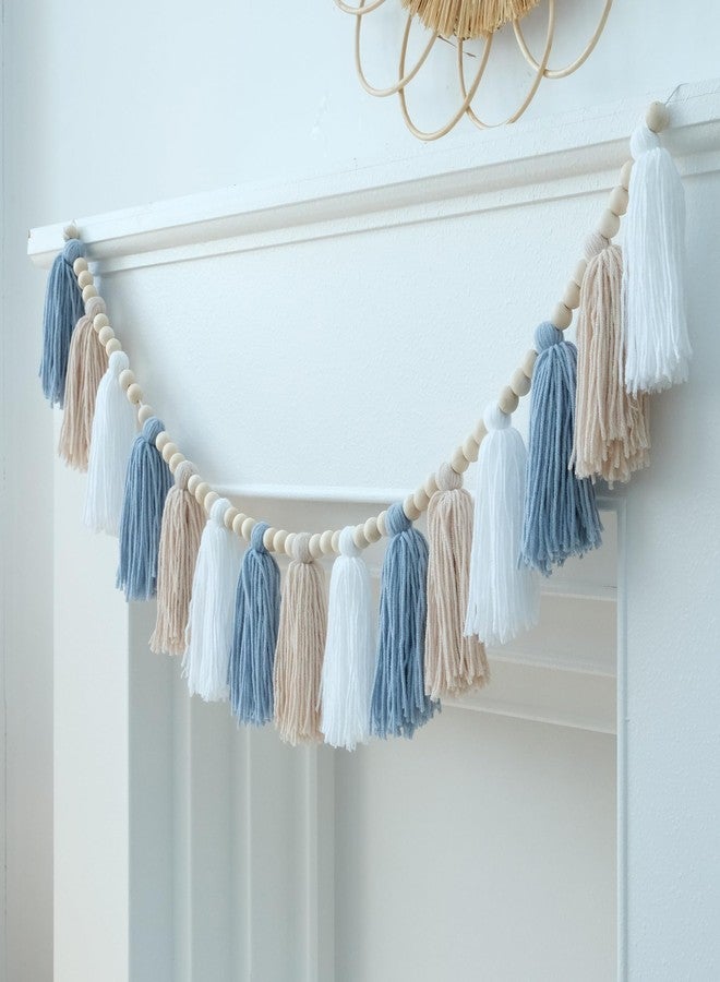 DCJHFJ Boho Tassel Garland Wall Hanging with Wood Beads Blue Tassel Garland for Baby Shower Kids Room Bedroom Nursey Back to School Decorations - Image 5